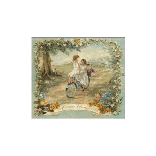 Biking Sisters, Girls Cross Stitch Kits Forever Friends Needlework Embroidery Crafts 14ct Unprinted DIY Arts Handmade Home Decor