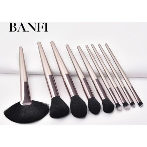 BANFI 9pcs Fashion Eyeshadow Makeup Brushes Set Blending Eyeliner Eyelash Cosmetic Foundation Powder Blush Beauty Make Up Tools
