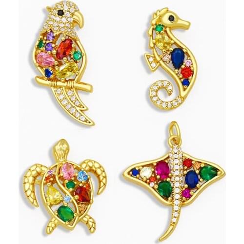 OCESRIO Multicolor CZ Stone Animal Necklace Charms for Jewelry Making Gold Turtle Pendant Charms for Jewelry Wholesale pdta217