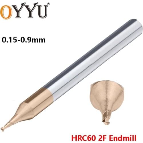 OYYU HRC60 Micro Diameter Tungsten Steel Endmills Solid Carbide Small Diameter Router Bit 0.15 0.2 0.3 0.4 0.5 0.6 0.7 0.7 0.9mm