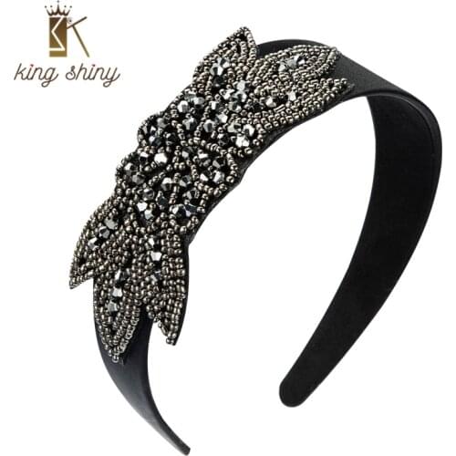 King Shiny Exaggerated Korean Crystal Beaded Headband Vintage Hand Made Large Leaf Shape Hairband Girl Hair Accessories Headwear