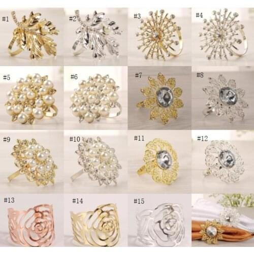 Multi Styles Rhinestone Napkin Buckle Table Decorations Rings Serviette Holder Circle Wedding Hotel Gem Stone Ring SN3691
