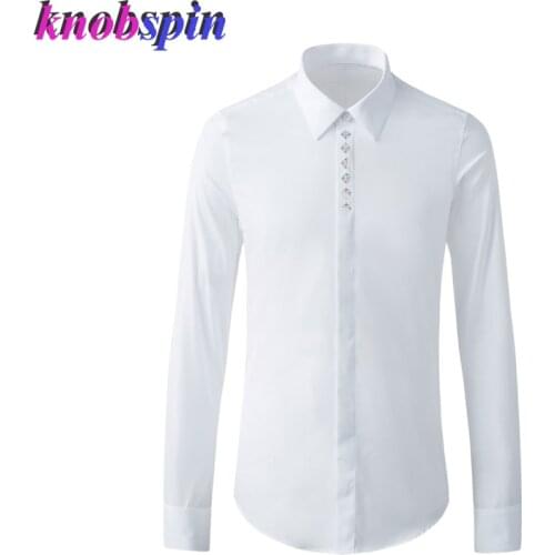 Fashion Snow Sequins Mens Long sleeve Shirt Solid color Slim Casual business male Dress Shirts Plus size 4XL Cotton Camisas