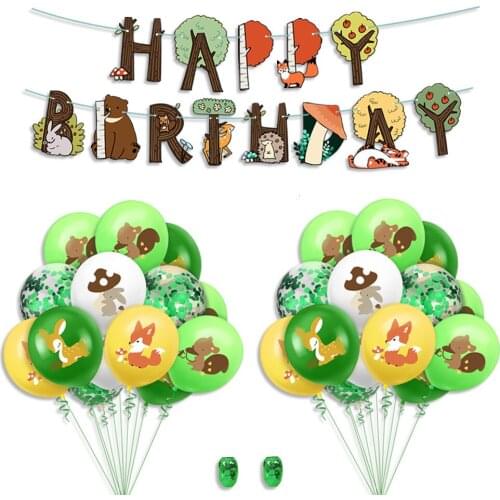 Cartoon forest animals balloons Birthday Party Decoration flag Fox squirrel balloons jungle animals balloons birthday supplies