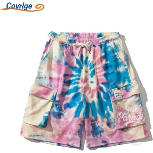 Covrlge Mens Shorts Casual Comfortable Multi-pocket Loose Sports Tooling Breathable All-match Drawstring Printing Shorts MKD099