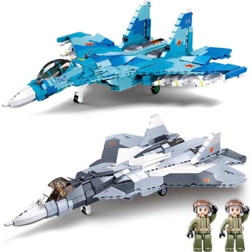 Sluban Military Air Force Weapon Sukhoi Su-27 Su-57 Flanker Fighter Building Blocks Kit Bricks WW2 Classic Model Toys Boys Gift