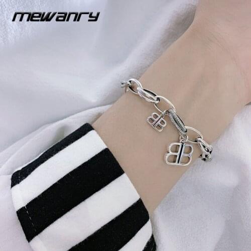 MEWANRY 925 Sterling Silver Thick Chain Bracelet New Fashion Hip Hop Vintage Couple Letter B Thai Silver Party Jewelry Wholesale