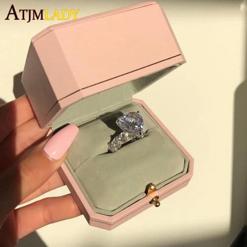 High Quality Iced Out Bling Heart cz paved 5A cubic zirconia band cz wedding ring for lover girlfriend valentines day gift