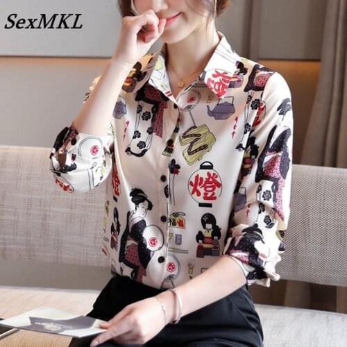 Elegant Long Sleeve Printed Chiffon Blouses Women 2021 Fashion Autumn Button Up Office Shirt Korean Sexy Slim Loose Tops Camisas