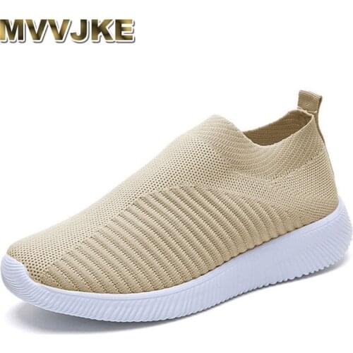 MVVJKEAutumn Womens Soft Air Mesh Shoes Sneakers Woman Knit Sock Shoes Vulcanized Shoes Casual Slip On Ladies Flat Shoes woman