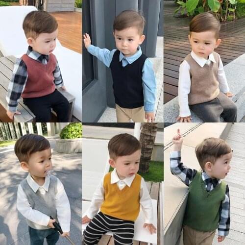 1 2 3 4 5 Years Toddler Boys Vests Autumn High Quality Knitted Sleeveless Sweater for Boys Baby Kids Waistcoats 2019 New Arrival