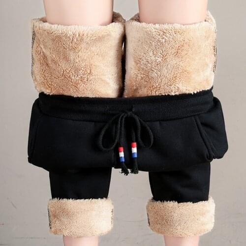 Women Winter Thick Lambskin Cashmere Pants Warm Female Casual Cotton Pants Loose Harem Sweatpants Long Trousers Plus Size 5XL