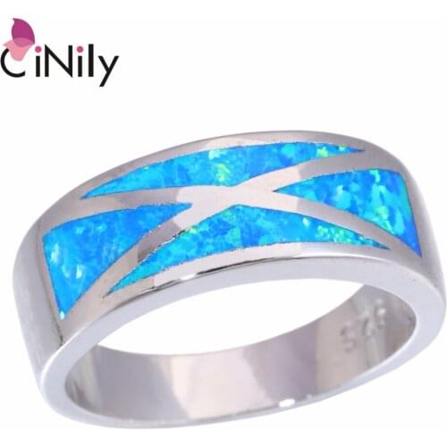 CiNily Created Blue Fire Opal Silver Plated Wholesale Hot Sell Fashion Jewelry for Women Gift Ring Size 7-9 OJ9284
