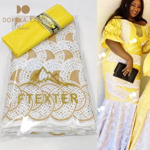 2.5+2.5Yards African Bazin Riche Fabric With Swiss Voile Lace Brode Latest Fashion Embroidery Nigerian Traditional Wedding Dress