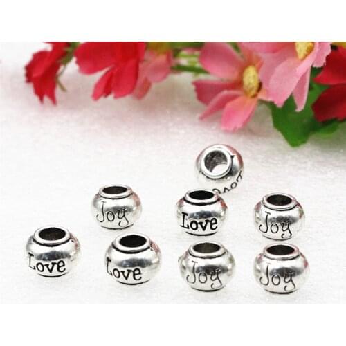 20pcs Love Joy European Beads Pattern Tibetan Silver Big hole Message Bead For European Bracelets Necklace 11x8mm Hole:5mm