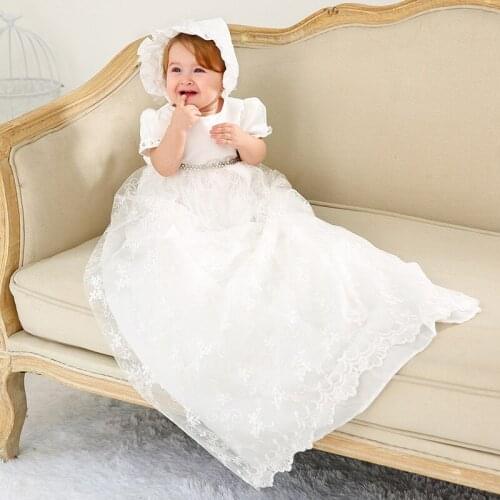 2021 High-end Little Girl Dress Bow Extra Long Princess Baby Girl Brithday Formal Baptism Clohtes for 1 Year Old RBF184004