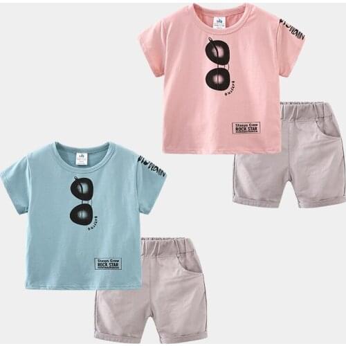 2021Summer 3 4 6 8 10 12 Years Children Cotton Clothing Short Sleeve Cartoon Print Handsome T-Shirt Shorts Set For Baby Kids Boy