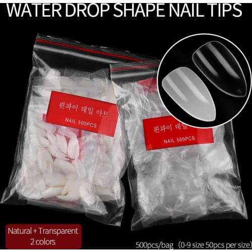 500Pcs/Bag Clear Natural Full Cover Waterdrop Claw Fake Nail Art Tip False Nail Artficial Tip Extension Sculpted Manicure Tool