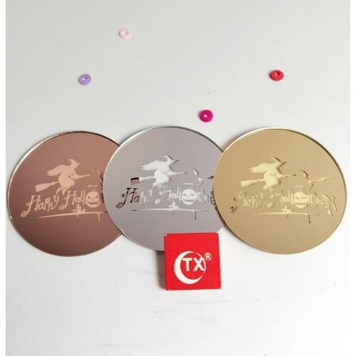 5PCSNew Acrylic 5 cm Gold Happy Halloween Cupcake Topper Rose Gold Silver 3D Round Cake Topper Halloween Party Cake Decorations