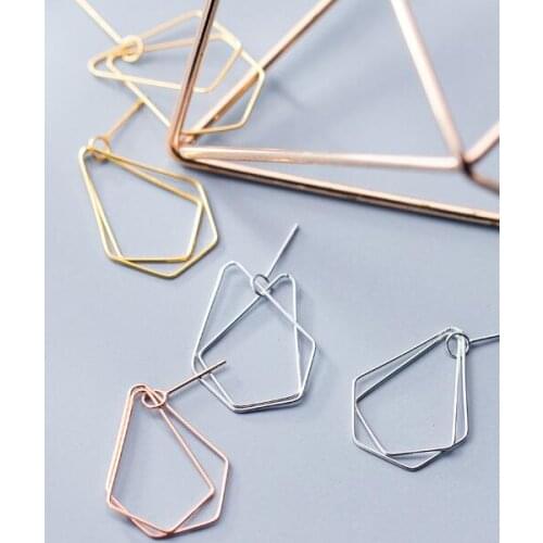 Authentic Real 100% 925 Sterling Silver fine Jewelry Open Hollow Geometric irregular pentagon Long Earrings Dangle Gtle2512