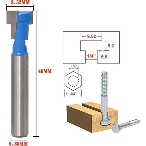 Free shipping 1Pcs 1/4" 6.35mm Shank High Quality T-Slot Cutter Router Bit for 1/4" Hex Bolt