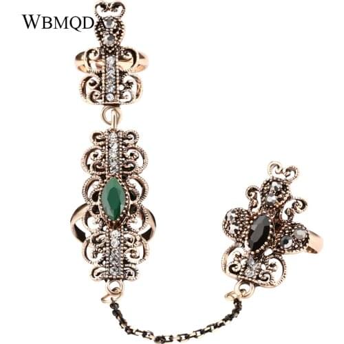 Free Shipping Vintage Boho Antique Gold Color Ring Adjustable Two Finger Rings For Women Party Accessoires Turkish Jewelry