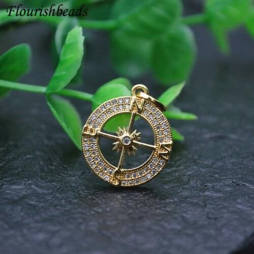 High Quality Compass Shape Pave Zircon Beads Round Pendant DIY Parts Jewelry Makings Multi-use Accessories for Necklace Choker