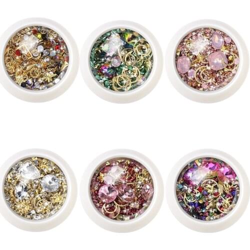 CHNRMJL 1 Box Nail Rhinestone Mixed Gold Moon Star Crystal Diamond Acrylic Nail Studs Accessories For Nails 3D Decoration Gems