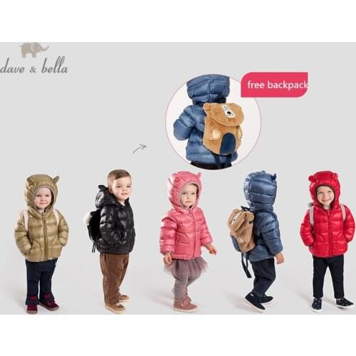 DB11111 dave bella unisex baby boy girl ultra light down jacket children 90% white duck down outerwear fashion coat backpack