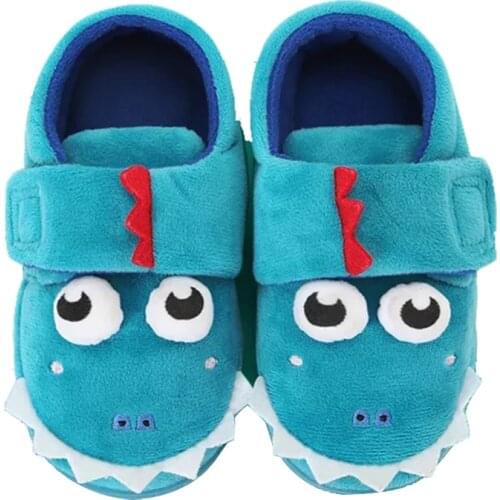 Kids indoor shoes children cartoon dinosaur winter slippers for boys girls baby home shoes with fur size 25-31