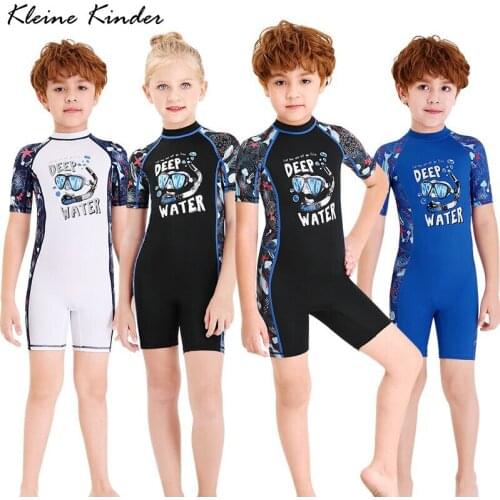 UPF50+ Sports Swimwear Child Short Sleeve One Piece Swimming Suit for Boys Girls Swimsuit Kids Toddlers Surfing Bathing Suit