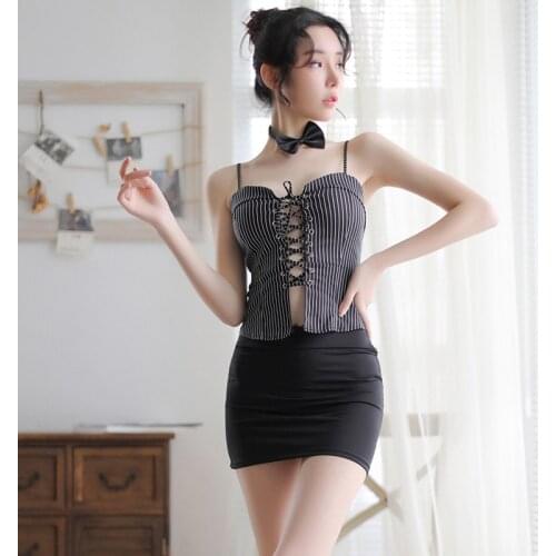 2021 sexy woman secretary uniform suit bag hip skirt sexy lingerie black stripe office OL cosplay erotic secretary clothes sex