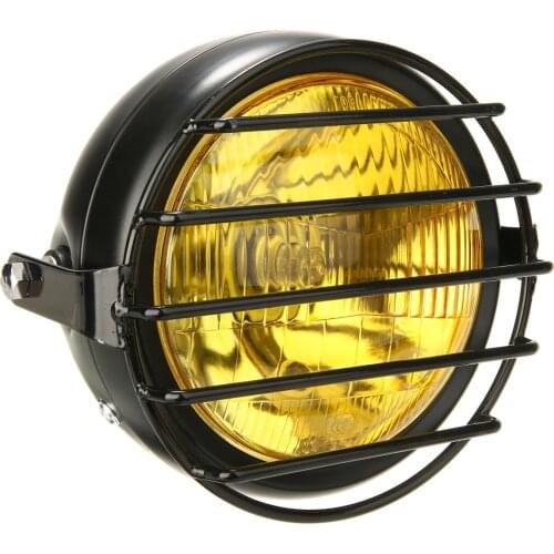 1PC 6.5" 12V Black Retro Motorcycle LED Headlight Cafe Racer Hi/Lo Beam Head Lamp With Grill Cover For Honda