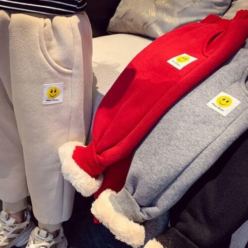 Girls Cotton Pants 2021 Winter Warm Thick Plus Thick Boys Pants One Velvet Childrens Leggings Outside Wearing Baby Sweatpants
