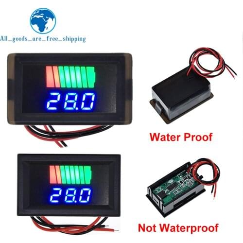 Car Battery Charge Level Indicator 12V-60V Lithium Battery Capacity Meter Tester Blue Display LED Tester Voltmeter Waterproof