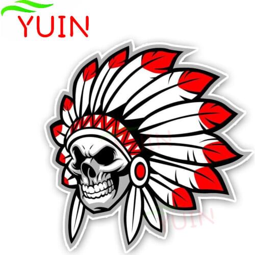 Personality Creativity Motorcycle Skull Native Indian Helmet Car Sticker Sunscreen Waterproof PVC Decoration Sticker 12*12CM
