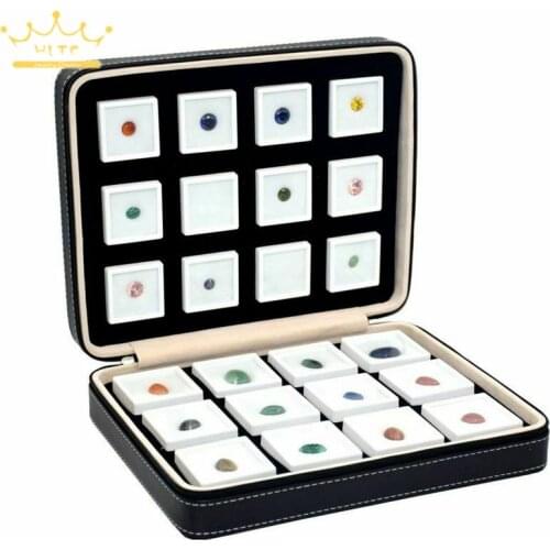 PU Leather Gem Box Insert Storage Display Portable Gemstone Travel Zip Bag Diamond Showing Box Business Jewelry Packaging