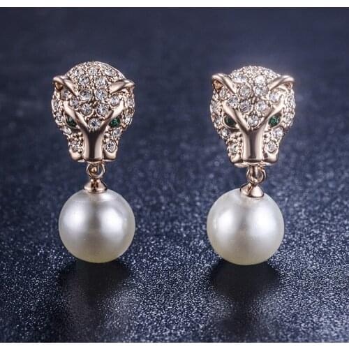 Exquisite personality full of leopard pearl earrings crystal from Austrian fashion trend earrings Fit Women For Party