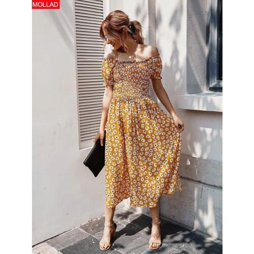 2020 Fashion Off-shoulder Flower Print Women Dress Summer Dress for Women