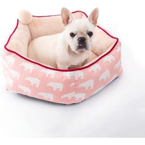 Washable Small Dog Bed Warming 3 Patterns Coral Fleece House Puppy Sleeping Bed Resistant To Bite Polar Bear Kennel Dog
