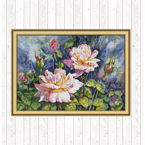 Vintage Rose Flowers Painting Chinese Cross Stitch Sets Embroidery Kit 14ct 11ct DMC Counted Print on Canvas DIY Needlework Kits