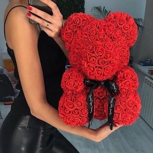 Dropshipping 40cm Teddy Bear of Rose Artificial Flowers Rose Bear for Valentines Wedding Christmas Gift Box Home Decorations