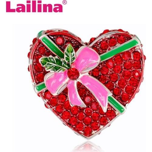 Heart shaped Christmas Gifts Box Shape Brooches For Kids Gold-color Enamel Crystal Broche Scarf Dress Pins Hijab Jewelry