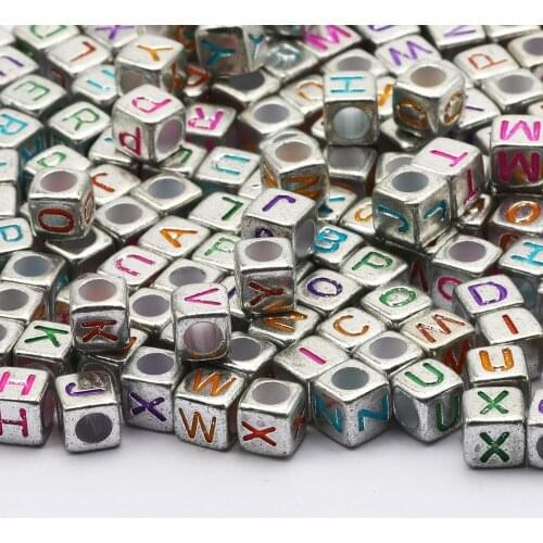 Silvery Mixed Alphabet Acrylic Beads 6x6mm Square Letter Loose Spacer Beads For Jewelry Making Diy Necklace Bracelet Accessory