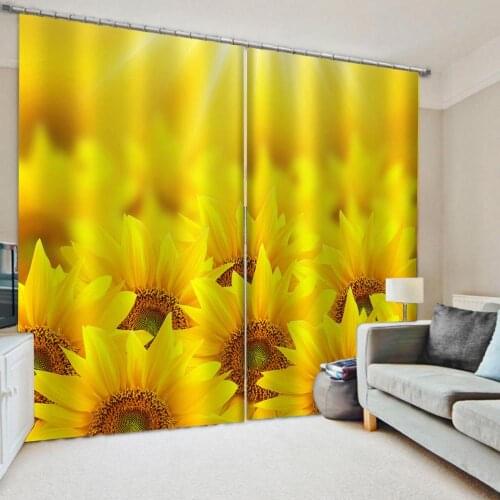 Modern Home Decoration Blackout 3D Curtain stereoscopic lifelike gold sunflower curtains Decoration curtains
