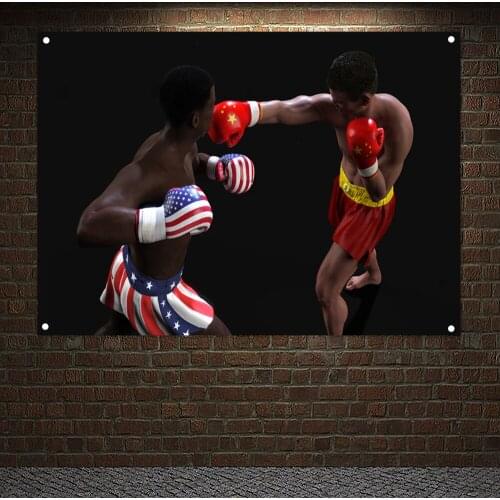 USA VS China Banner Concept of Trade War Between USA And China Poster Wall Art Two Boxer Fighting US China Flag Tapestry Mural