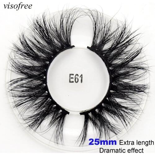 Visofree Mink Eyelashes 25mm Lashes Messy Cross Long Dramatic 5D Lash 100% Real Mink Lashes Wholesale lashes with box E61