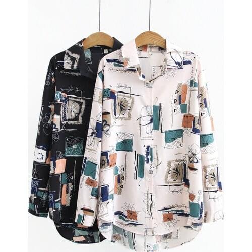 2020 Oversize Women Spring Summer Long-sleeved Shirt Tops Female Plus size 4XL Printed Blouse Casual Medium length Shirts G967
