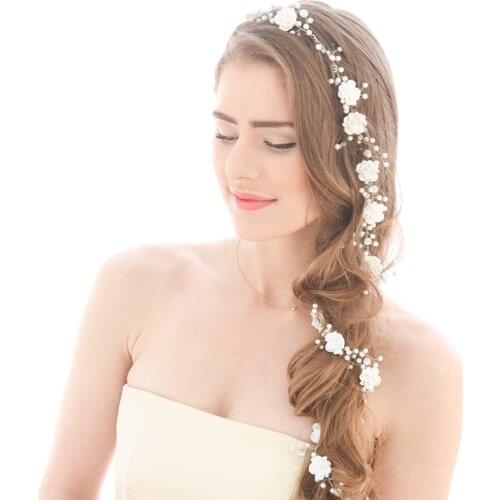 Women Girl Bride Wedding Faux Pearl Hair Band Garland Flower Headband EA