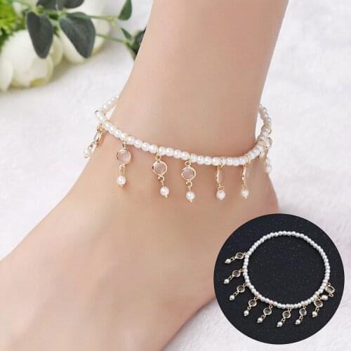 Bohemian Imitation Pearl Anklets For Women Summer Sexy Beach Barefoot Sandals Ankle Bracelet Anklet Bracelets Foot Jewelry